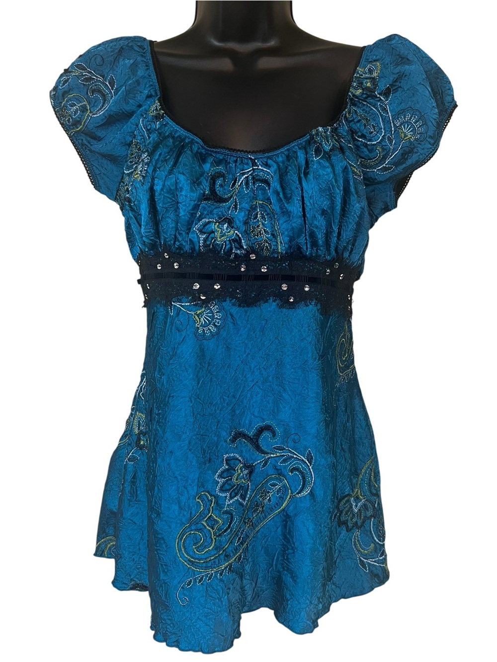 HeartSoul Y2K Satin Crinkle Satin Whimsigoth Babydoll Top